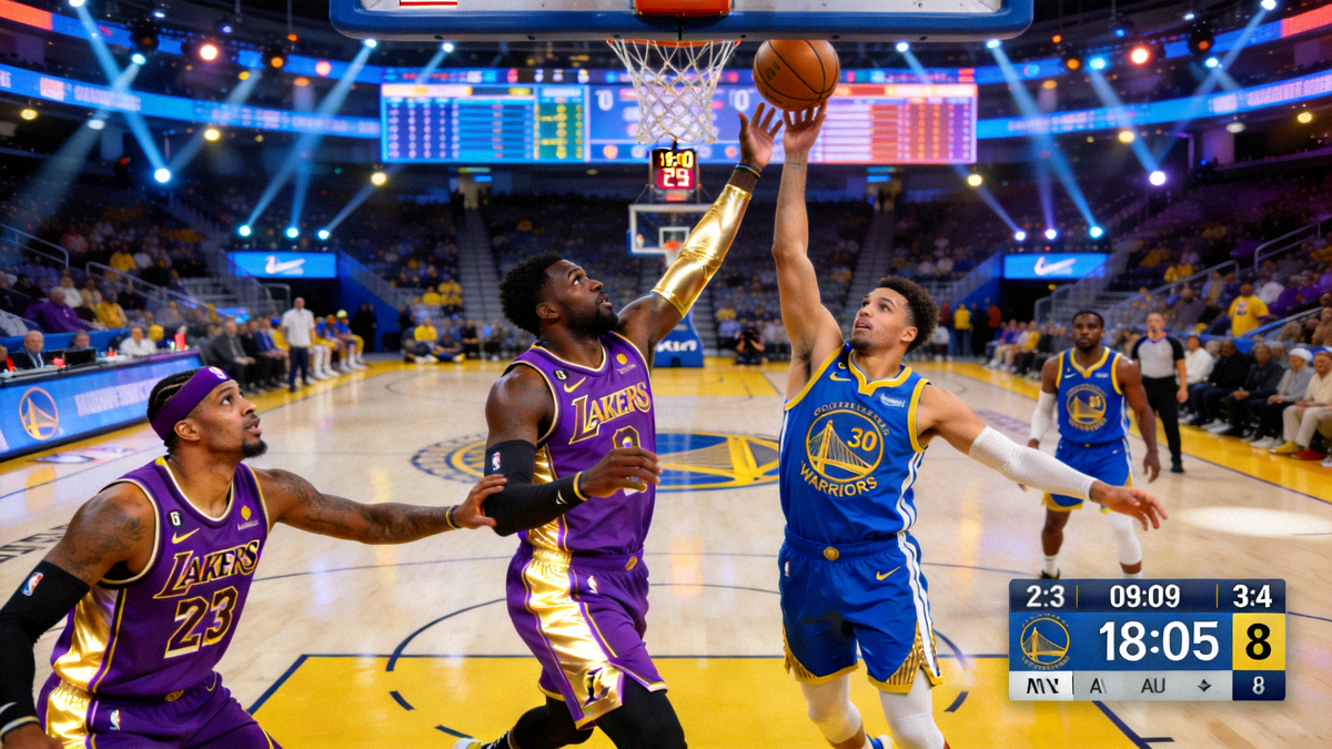 洛杉矶湖人对阵金州勇士的NBA常规赛焦点战高清直播画面